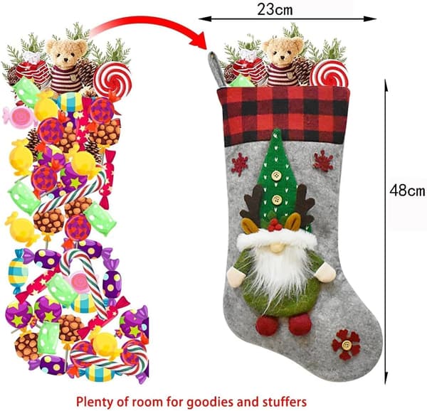 3-pakning 3D svenske julestrømper, 48 cm personlige plysjstrømper til jul