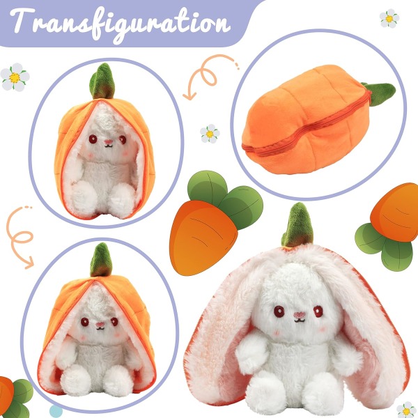 Kääntyvä Porkkana-Floppy Ear Bunny Täytetty Eläin Vetoketjulla Ihastuttava Taianomainen Pehmolelu Jänis Pehmeä Pehmeä Plushie Lahja Lapsille Tytöille, Oranssi, 10''