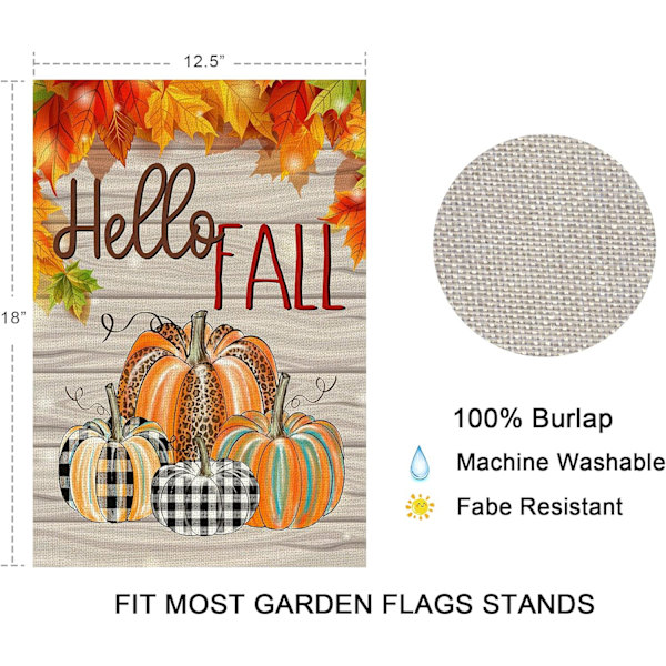 Hej efterår græskar have flag lodret dobbeltsidet Halloween Thanksgiving efterårsblade gård udendørs dekoration 12,5 x 18 tommer (Hej efterår, 12,5 x 18)