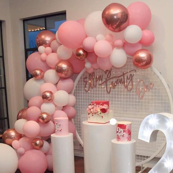 Rosa ballonggirlandsats 130 st 12 tums roséguld Rosa vit festballonger Båge för Baby Shower Girl Bröllopsdusch Födelsedagsfestdekorationer