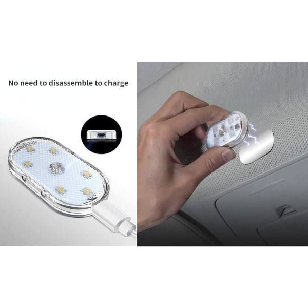 4kpl langattomat led-valot auton sisätilaan, USB -ladattavat auton sisävalot, ilmainen magneettisten auton sisävalojen asennus (7 väriä)