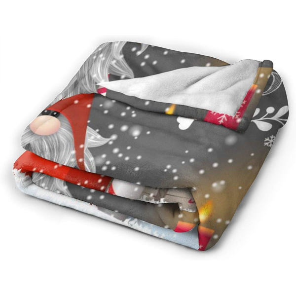 Ansiktsklut ulloverteppe, God jul Nisser julegave Vinter snøfnugg sengeteppe for sofa, mykt og koselig stoff 127,7 x 101,6 cm