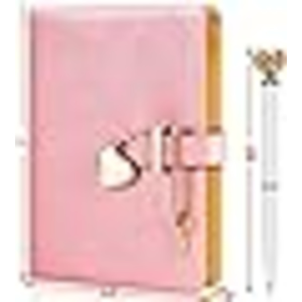 Hjärtformad lås dagbok med nyckel och hjärtpenna, PU-läder journal personliga arrangörer hemlig anteckningsbok för kvinnor flickor (A: Pearl Pink)