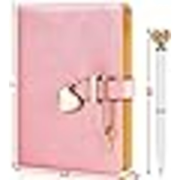 Hjerteformet låsedagbog med nøgle og hjertepen, PU-læderjournal personlige arrangører hemmelig notesbog til kvinder piger (A: Perle Pink)
