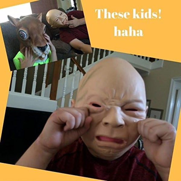 Halloween Kostumefest Baby Maske Fuld Hoved til Voksne Latex Cry Baby Maske