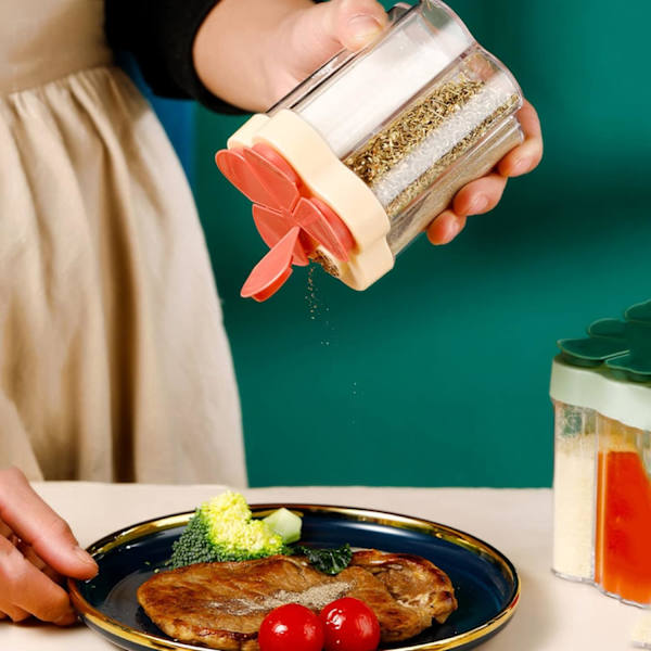 Fem i én krydderflaske med etikett forseglet bevis flip lokk krydderkrukke kjøkken krydderkrukke grill krydderkrukke (D, One Size)