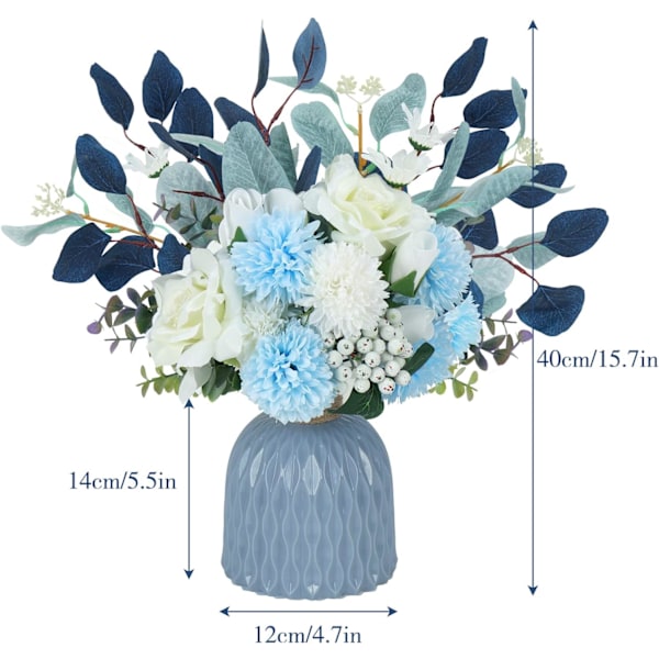 Kunstige blomster med vase, kunstige blomster i vase, falske blomsterbuket til midterstykke, borddekorationer, boligindretning