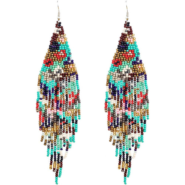 Heyone Lange Perleøreringe \2013 Boho Native Håndlavede Perle Tassel Øreringe til Kvinder og Piger, Bohemian Store Statement
