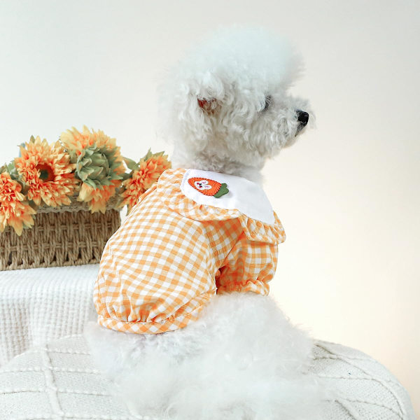 Hundkläder Valp Pyjamas Jumpsuit Outfit Hund Overall Tröjor Rutigt Mönster Morot Kanin Kostym Katt Kläder Chihuahua Yorkies Kläder   Orange S