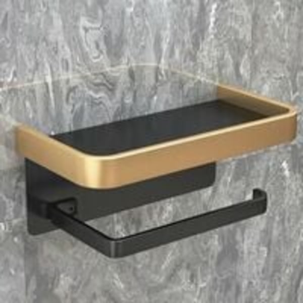 Toalettpappershållare för badrum utan stansning Väggmonterad toalettpappersrulle (dubbellager svart och guld)