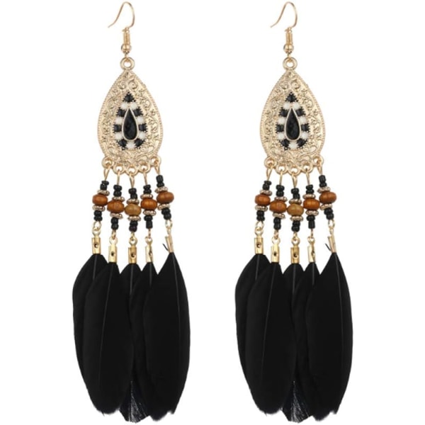 Bohemian fjer lange øreringe Boho Chic Dangle øreringe eksotisk stil kvast håndlavede super lette fjer fisk krog øreringe til piger kvinder