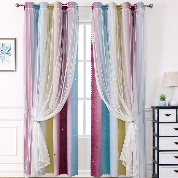 IC Dream Star Mörkläggningsgardiner för barnrum Flicka Prinsessa Gardin för dotter sovrumsfönster (rosa blå, B132 X H244 cm) purple blue