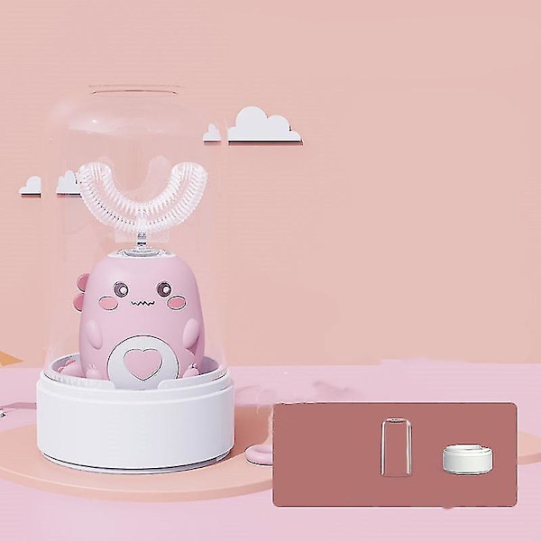 Automatisk Munrengöring Barn Elektrisk Tandborste Barn Enhet USB Laddning Sonic Söt Dinosaurie U-formad Pink-Upgraded Ages 2-6