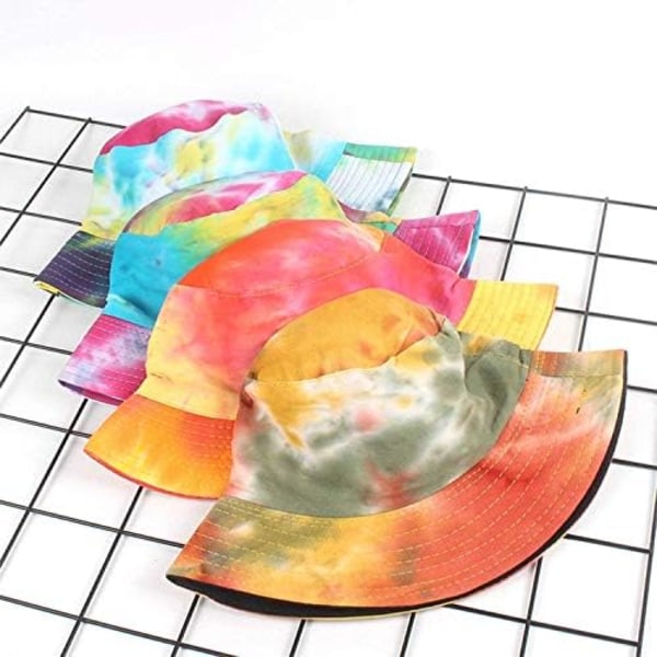 Tie Dye Bucket Hat Reversible Bomull Flerfarget Fiskerhatt Pakkbar Solhatt