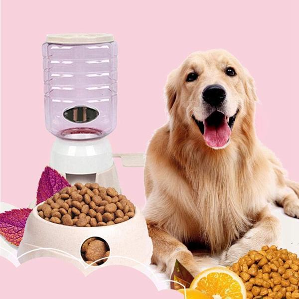 Foderskål för husdjur, hund och katt, 1,8 l, PP, hållbar, pedalmatare, smart automatisk matare med stor kapacitet, automatisk hundmatare (rosa)