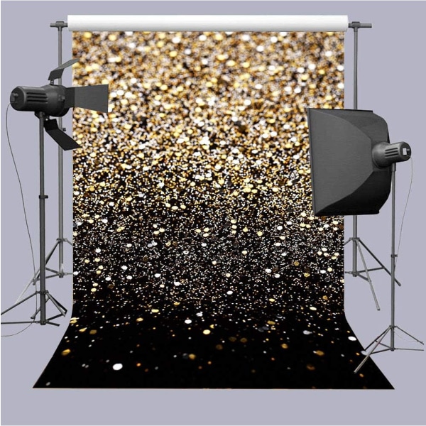 Backdrops Golden Glitter Sequin Spot Bokeh and Black Photo Decoration Background Studio Props Booth Vinyl 5x7FT