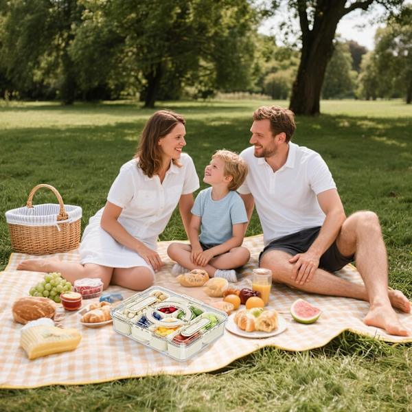 Snackbox med 8 fack med lock - delad matbricka för mat, godis, torkad frukt, nötter och kryddor - Praktisk förvaring för lunch, picknick eller kontor Five grids