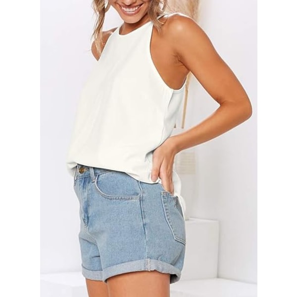 Dame Skjorter Ermeløs Sommer Strand Halterneck Topper Casual Basic T-skjorter Løs Tunika Cami Tank（stor）