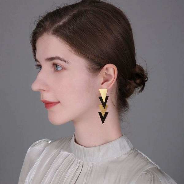 Heyone Fashion Letvægts Geometrisk Trekant Ørering Enkel Elegant Metal Dråbe Dangle Ørering Plating Guld Sort Bohemian Smykker