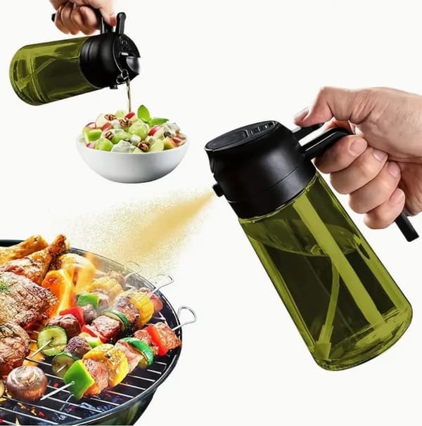 2-i-1 Oljespray & Dispenser – Mörk Glasflaska för Matlagning & Grillning Transparent