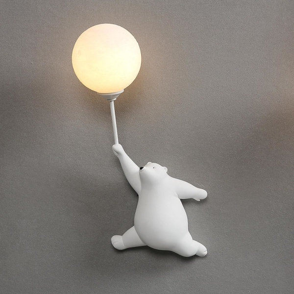 Tecknad Bear Vägglampa, Heminredning Harts Polar Bear LED Sovrum Sänglampa Barnens Lampa, Nordic Creative Background Vägglampa