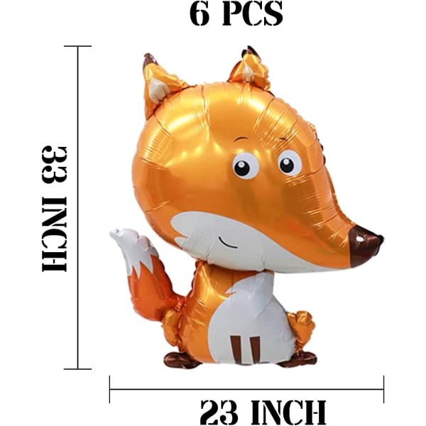 Fox Balloons 6 Pcs Foil Helium Fox Shaped Animal Party Balloons Cartoon Animal Fox Woodland Balloons for Jungle Safari Theme Backdrop