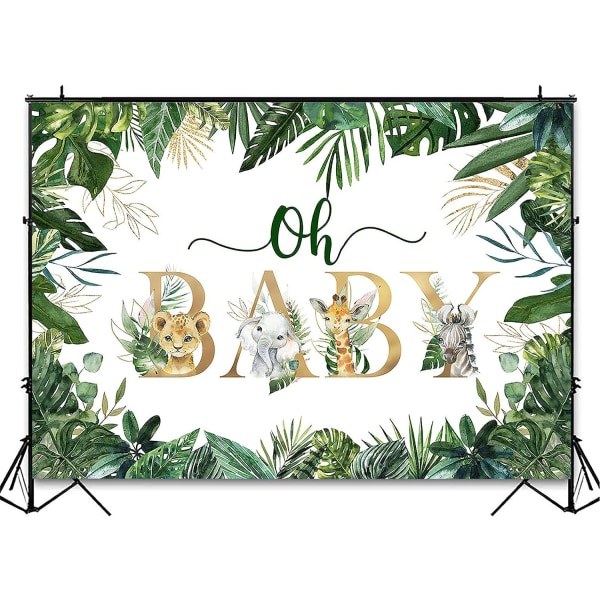 Jungle Animals Oh Baby Baggrund til Babyshower Dekoration Fotografi Baggrund Safari Guld Grøn Greenery (7x5ft)