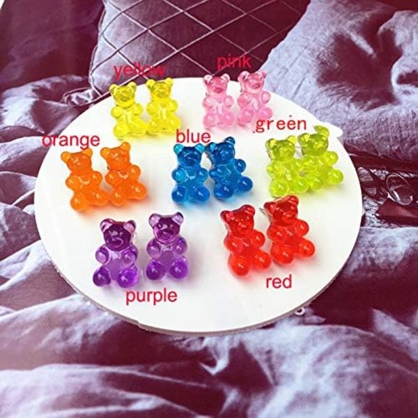 Heyone 8 par set färgglada harts Candy Gummy Bear Dangle örhängen present för kvinnor flickor