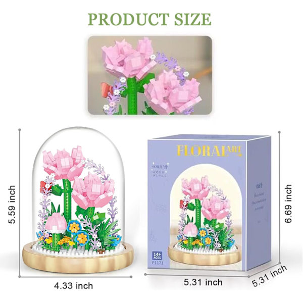 Carnation Blomsterbuket Byggesæt Legetøj 624Pcs Mini Klodser Blomstersæt, Voksen Botanisk Samling Venner Sæt, Gaver