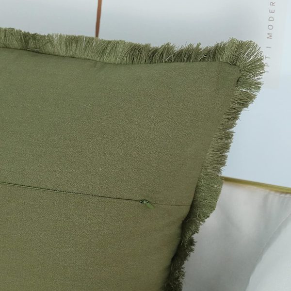 Pakke med 2 dekorative naturlige linputetrekk med duskant trim Farmhouse Boho frynsete firkantede putetrekk for sofa 18 x 18 tommer grønn