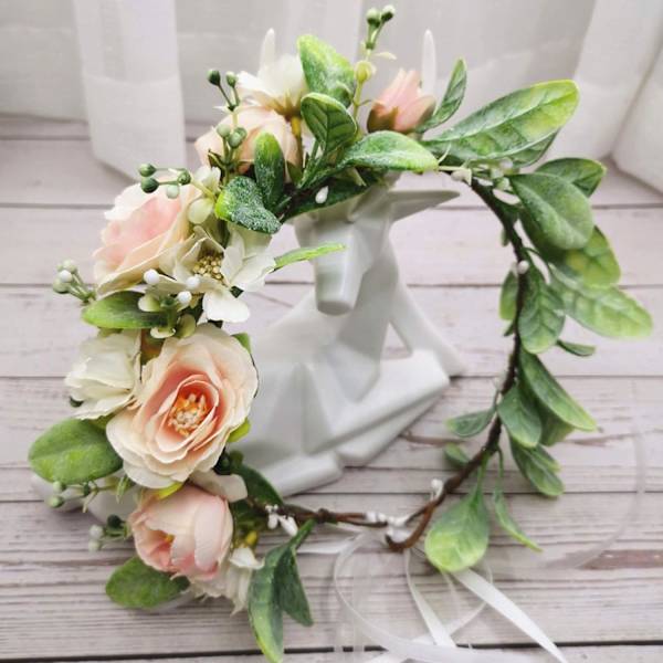Justerbar brudeblomst krans pandebånd blomsterkrone hår krans halo F-83 (Pink)