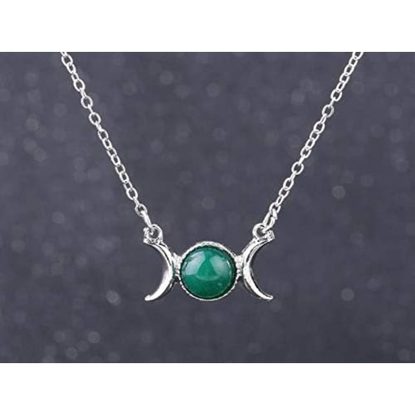 Heyone Silver Triple Moon Goddess Symbol Opal Natursten Hänge Halsband