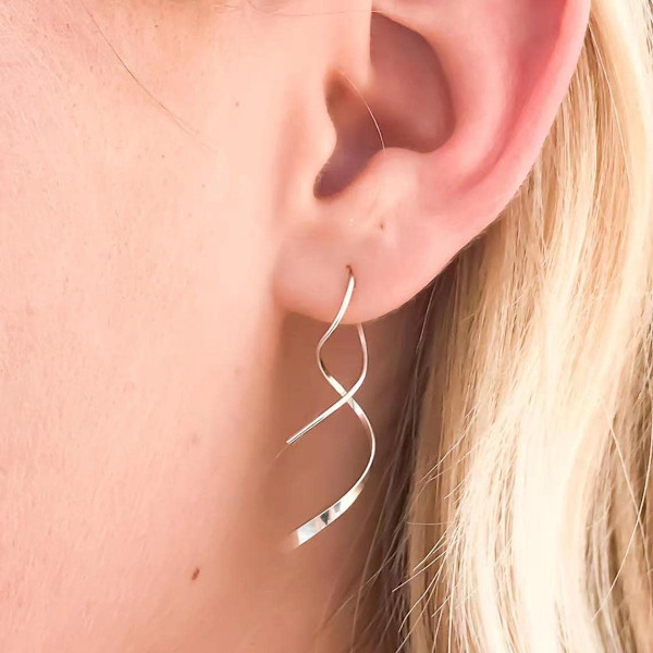 925 Sterling Sølv Spiral Threader Håndlaget Vridde Buede Trekk Gjennom Øredobber for Kvinner-Sølv