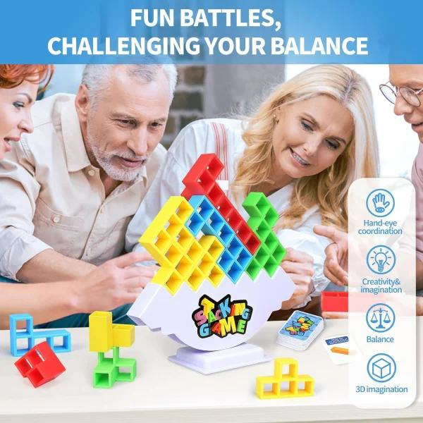 48 STK Tetra Tower Spil til Voksne og Børn, Stack Attack Brætspil til Familie Rejse Fest, 2 Spiller Balance Stak Legetøj, Team Legetøj Byggeklodser