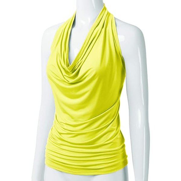 Kvinders Casual Halter Hals Draperet Front Sexet Rygløs Tank Top (stor)