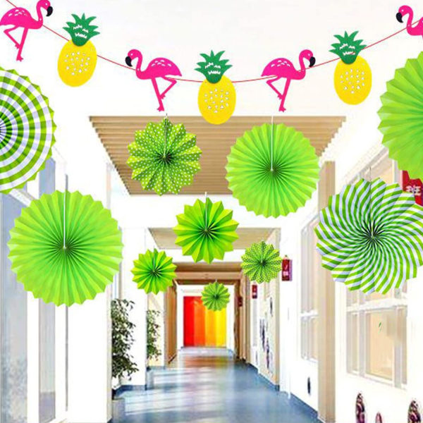 12PCS Party Hanging Paper Fans Set, Fiesta Round Pattern Paper Garlands Decoration Party Supplies for New Year Baby Shower(Green)