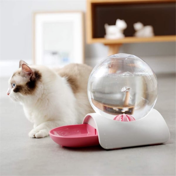 Automatisk kattvattendispenser, automatisk kattmatdispenser, husdjursvattenflaska, kattungematdispenser, hundvattenskål, rosa