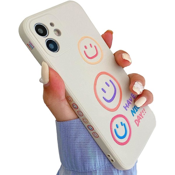 Sød smil mønster kompatibel med iPhone 11 cover, silikone slim fit [blød anti-ridse mikrofiber foring] 6,1 tommer (beige)