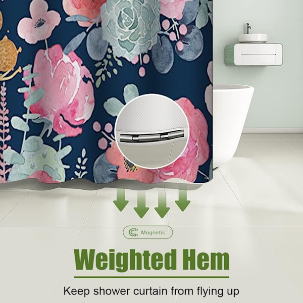 Dusjforheng til baderom, dusjforheng 72\" L x 72\" B med 12 plastkroker, vanntett polyester (08)