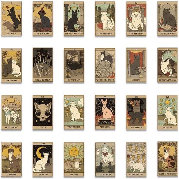 72 stk Tarot-klistermærker,Søde kat Tarot Astrologi Spådomsmærker Klistermærker, Vandtæt vinyl æstetiske mærkater til vandflasker