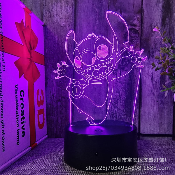 Sarjakuva Kawaii Stitch Lilo ja Stitch Anime -hahmo 3D optinen illuusio LED makuuhuoneen sisustus nukkumispöytälamppu kaukosäätimellä 7 väriä