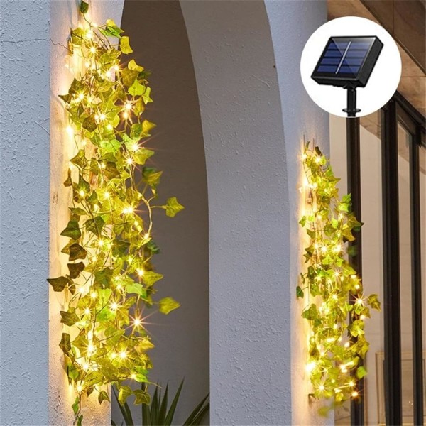 Utomhuslampor Sol Ivy Fairy String Lights Konstgjorda Glaslampor Garland Grön Feam Vine Utomhusljus -10M 100leds