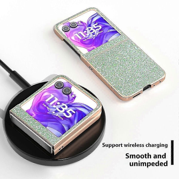 Motorola Razr 50 5g -puhelinkuori, galvanoidulla pinnoitteella, värillinen glitter-muotoilu, PU+TPU-suojakuori Lawn Green