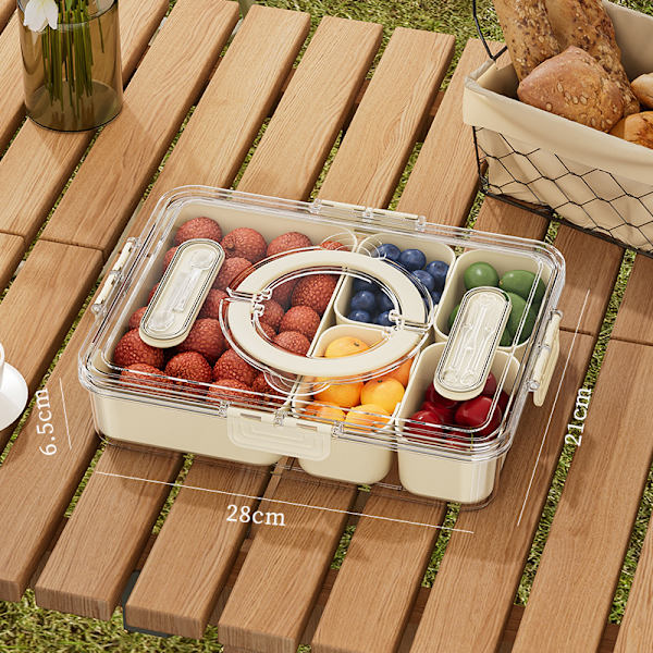 Snackbox med 8 fack med lock - delad matbricka för mat, godis, torkad frukt, nötter och kryddor - Praktisk förvaring för lunch, picknick eller kontor Five grids