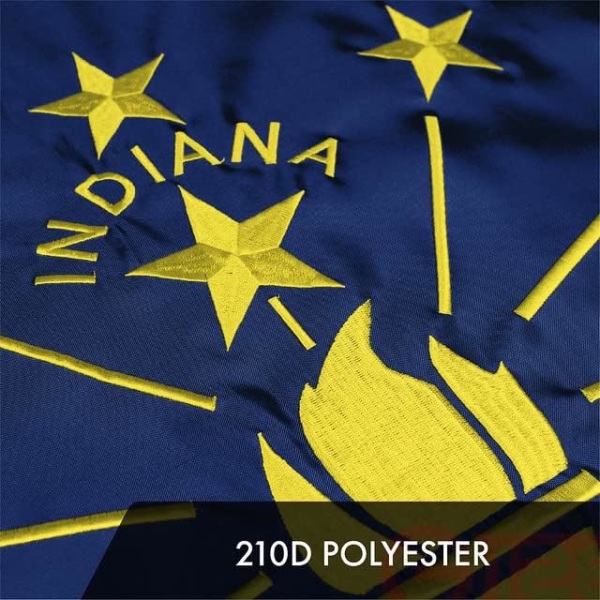 Indiana IN State Flagga | 3x5 fot | Broderad 210D polyester – inomhus/utomhus, livfulla färger, mässingshylsor, kvalitetspolyester