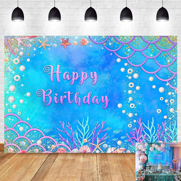 Kesämeri Sininen Kulta Glitter Valokuva Tausta Vaaleanpunainen Pieni Merenneito Vaaka Tytöt Prinsessa Syntymäpäiväjuhlat Kuva Tausta 7x5ft