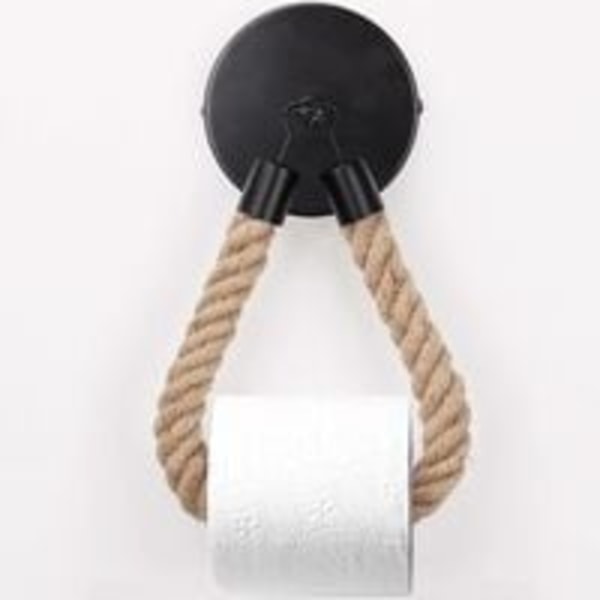 Toalettpappershållare, handdukshållare för hampa rep för badrum och kök badrumspappershållare Toalettrullehållare (svart)
