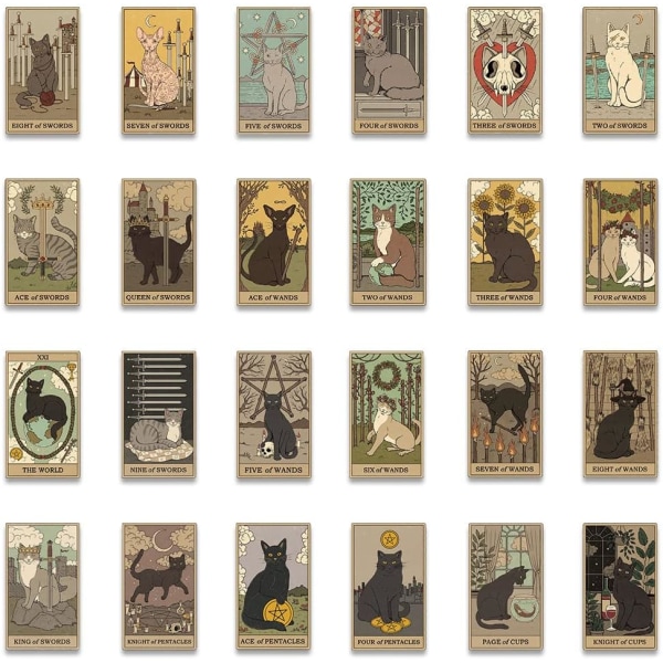 72 stk Tarot-klistermærker,Søde kat Tarot Astrologi Spådomsmærker Klistermærker, Vandtæt vinyl æstetiske mærkater til vandflasker