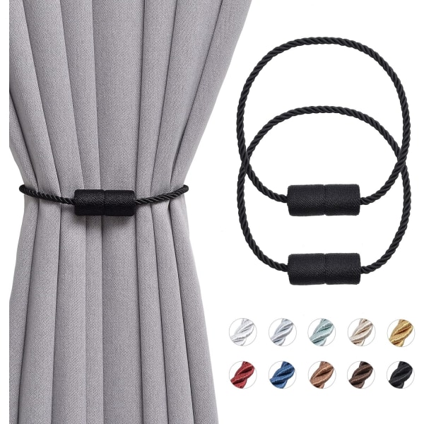 Paket 16 tums magnetiska gardinbindningar Handgjorda sidolep för hem- och kontorsgardiner (svart)