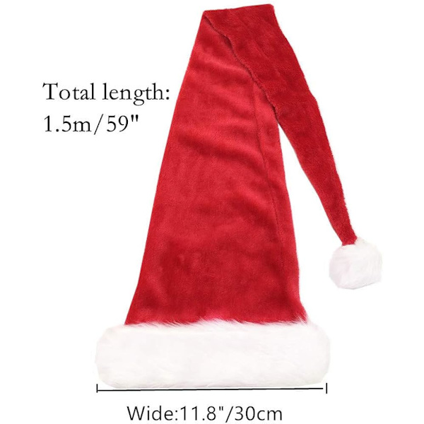 5 fot lång jultomteluva, överlång plysch jultomte jul långsvans mössa hatt (en storlek passar alla)